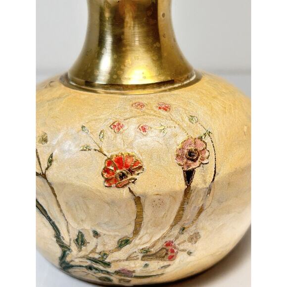Solid Brass Enameled Cloisonne Vase Flowers 5" India Heavy - Picture 2 of 10